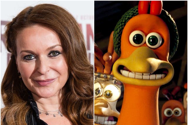 Julia Sawalha in 2018, and her character of Ginger in the original 'Chicken Run'
