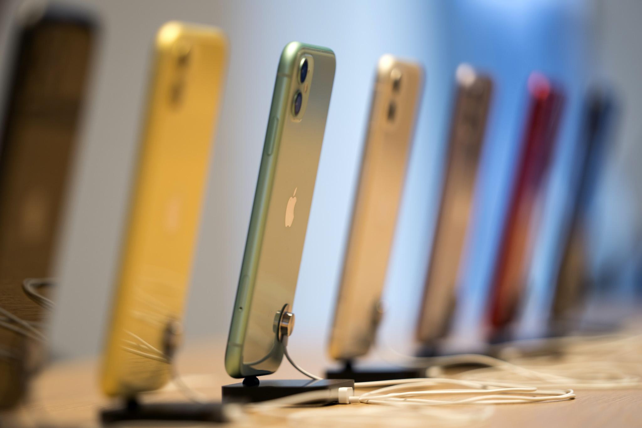Apple Inc.'s iPhone 11, iPhone11 Pro and iPhone 11 Pro Max smartphones are displayed in the Apple Marunouchi store on September 20, 2019 in Tokyo, Japan