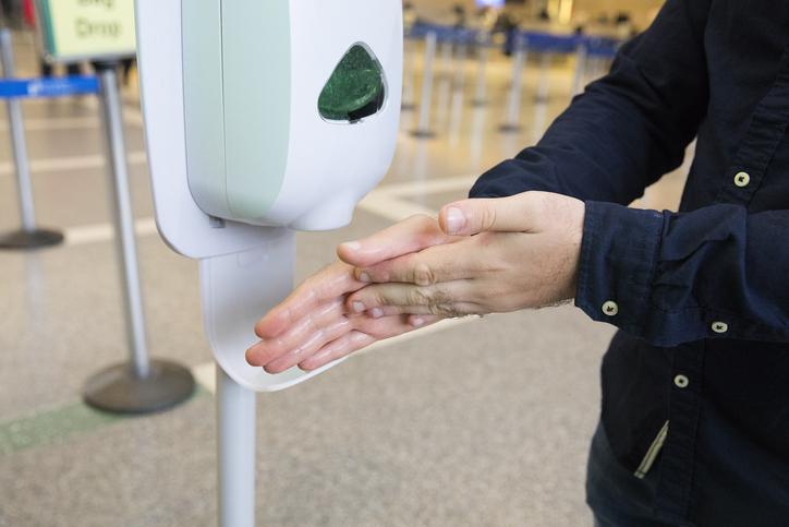 Public hand sanitizer station