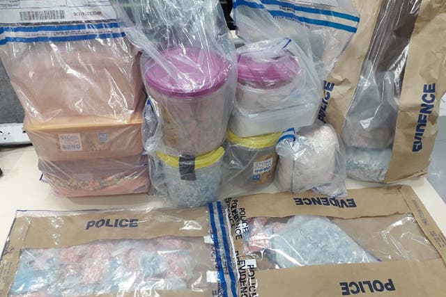 Police found several kilogrammes of crystal meth, MDMA and cocaine, 185,000 ecstasy pills and over 10,000 LSD tabs at Patrick Scotland's address