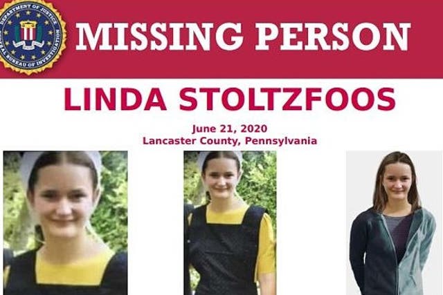 An FBI missing person flier regarding missing Amish teen Linda Stoltzfoos