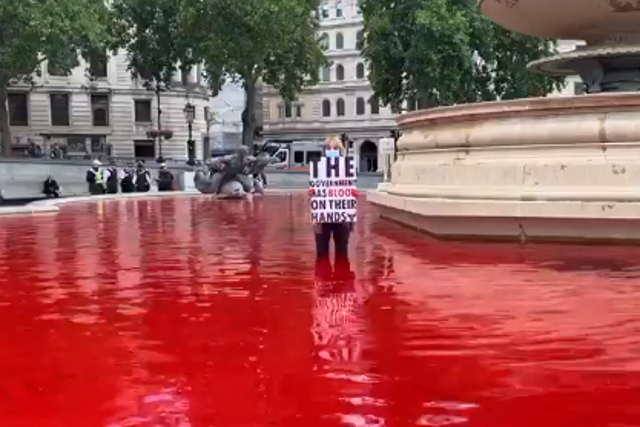 The fountains water was dyed red, symbolising what protesters said was blood on the government's hands