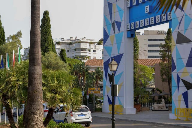 General view near the spot where a British man died after reportedly falling from a hotel balcony in Marbella, killing a Spaniard on the terrace below, 11 July 2020.