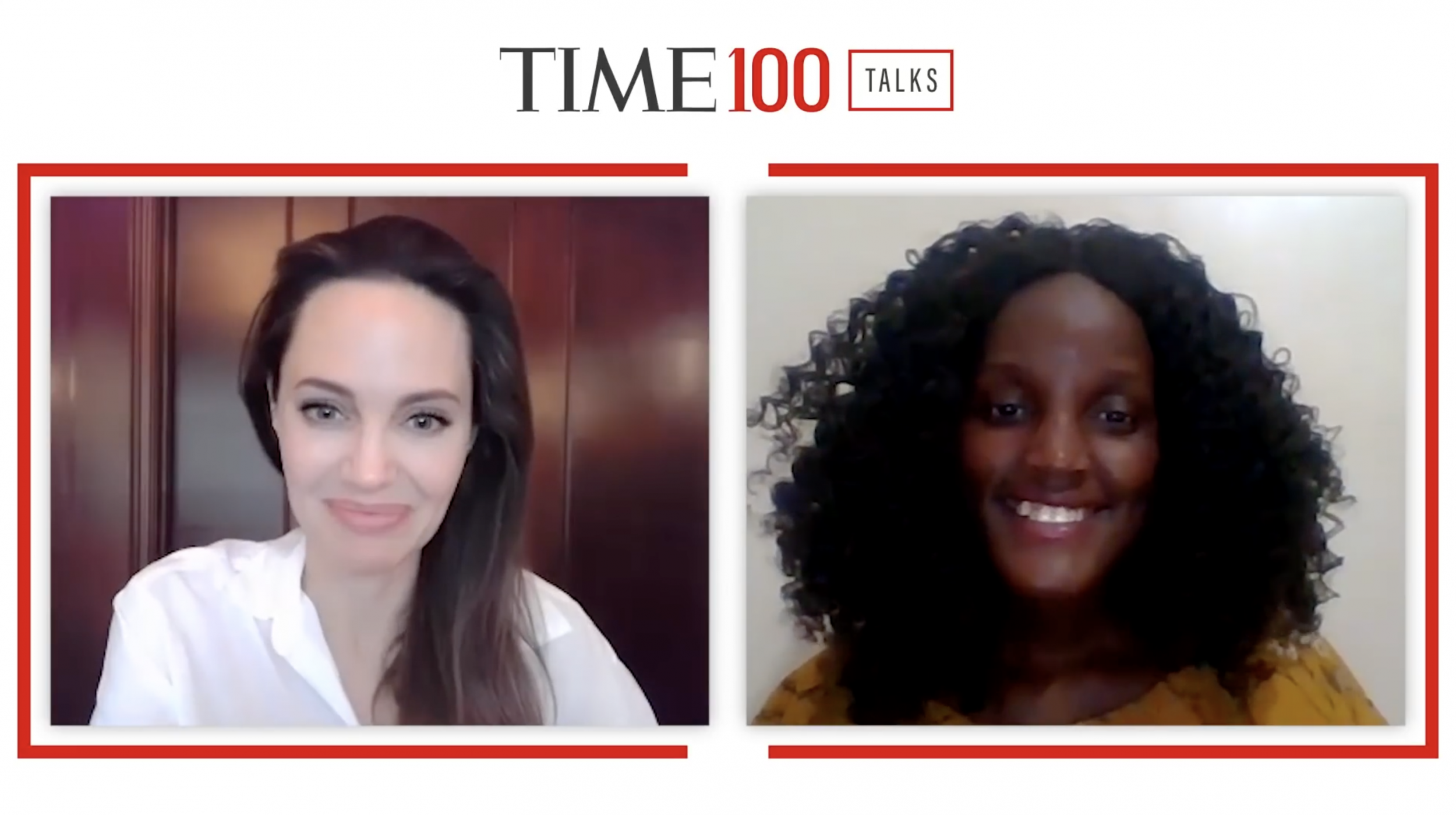 Angelina Jolie spoke with Vanessa Nakate via video call (YouTube/TIME)