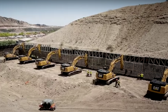 A section of a privately funded US-Mexico border wall under construction in South Texas.