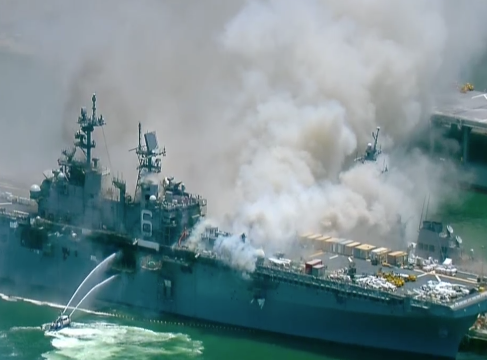 An explosion on the USS Bonhomme Richard caused a fire onboard the US Navy ship at the San Diego Naval Base