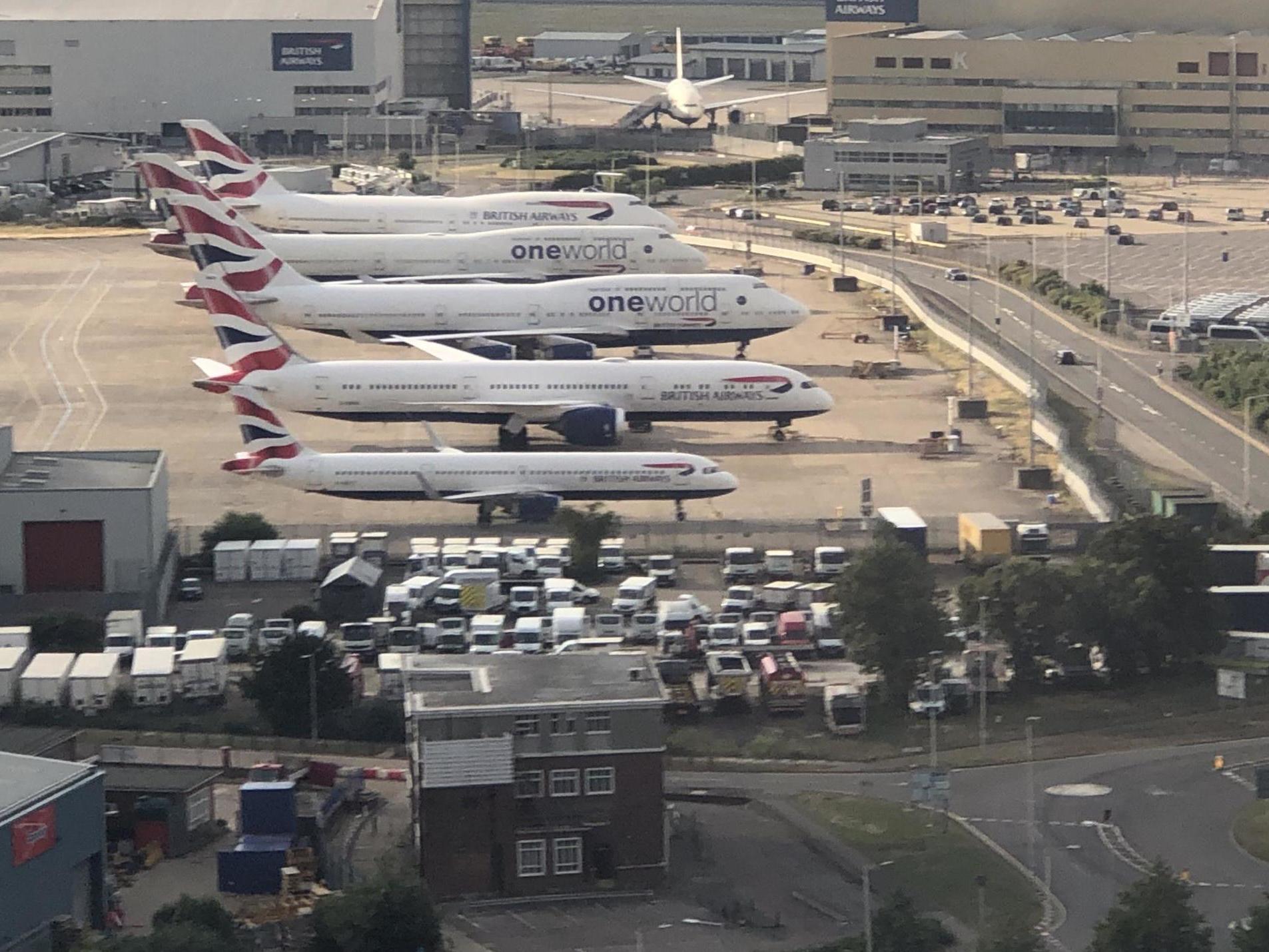 Standing idle: British Airways planes parked at Heathrow airport