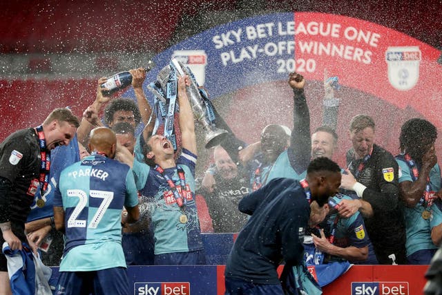 Wycombe Wanderers celebrate winning the League One playoff
