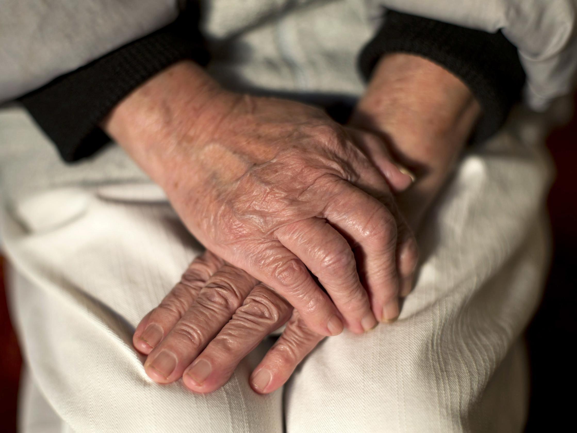 An undated photo showing the hands of an elderly woman.