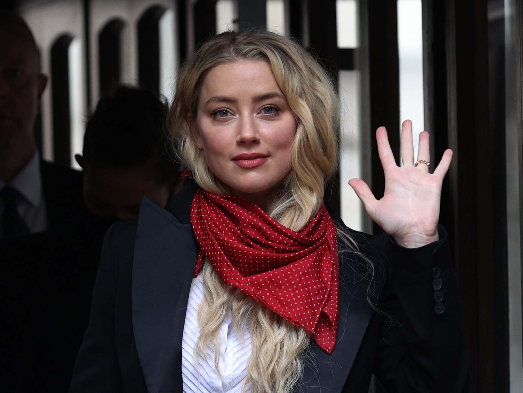 Actress Amber Heard arrives at the High Court in London for a hearing in Johnny Depp's libel case against the publishers of The Sun and its executive editor, 14 July 2020.