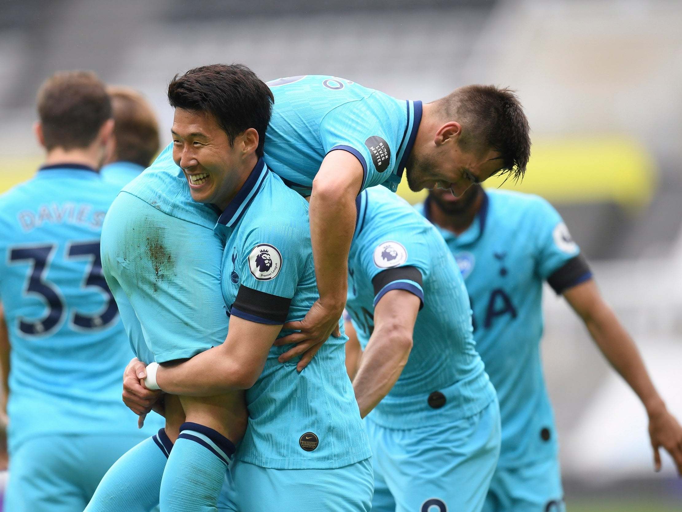 Son Heung-min celebrates with Giovani Lo Celso