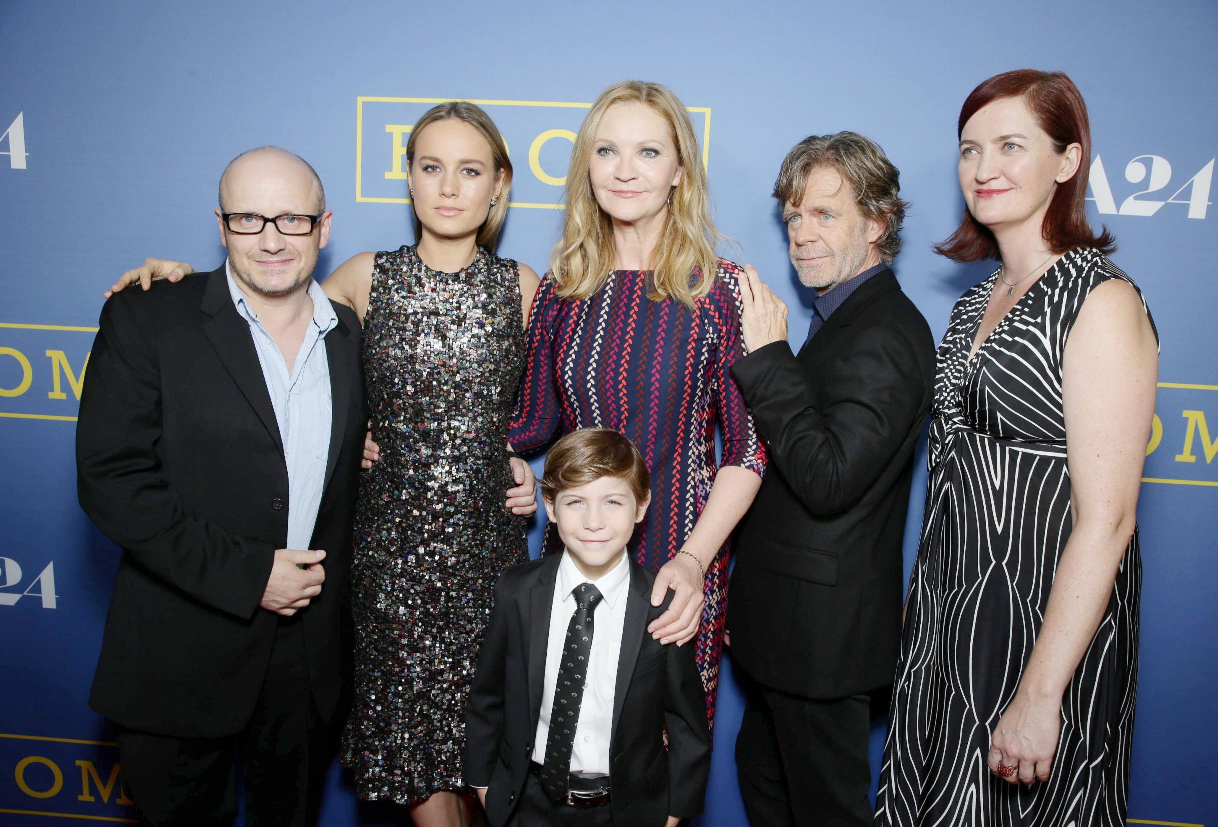 From left: Lenny Abrahamson, Larson, Jacob Tremblay, Joan Allen, William H Macy, and Donoghue at the ‘Room’ premiere in Los Angeles in 2015