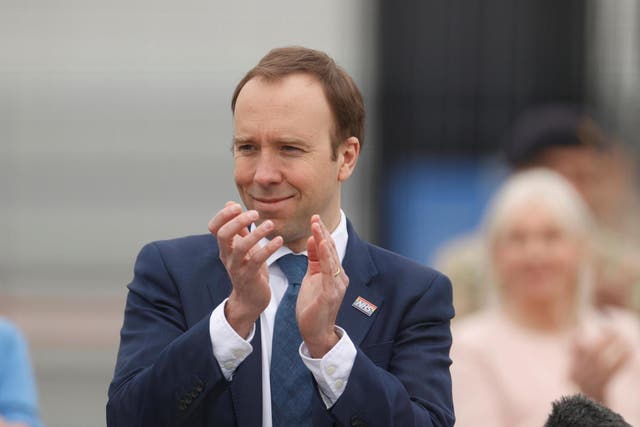 Matt Hancock applauds during the opening of the NHS Nightingale Hospital in April