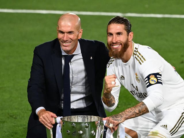 Ramos celebrates with Zidane