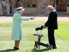 Captain Tom Moore: 100-year-old NHS fundraiser receives knighthood from the Queen in open-air ceremony