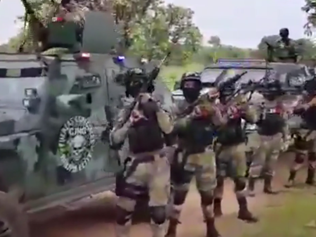 <p>A still from a video apparently released by the Jalisco New Generation Cartel showing the group's military power</p>