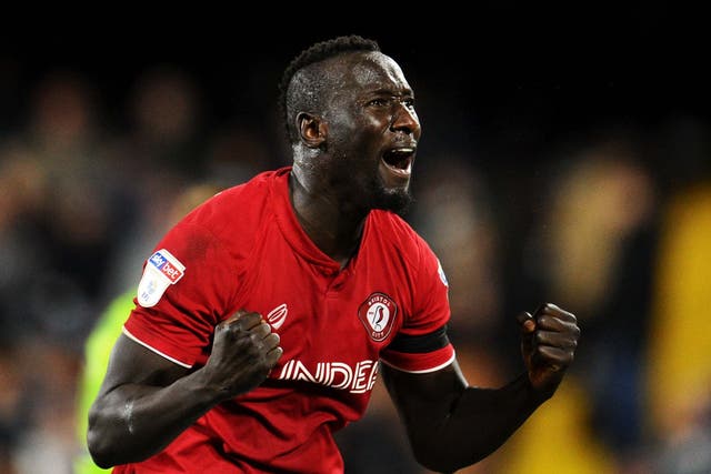Famara Diedhiou celebrates scoring against Fulham in December 2019