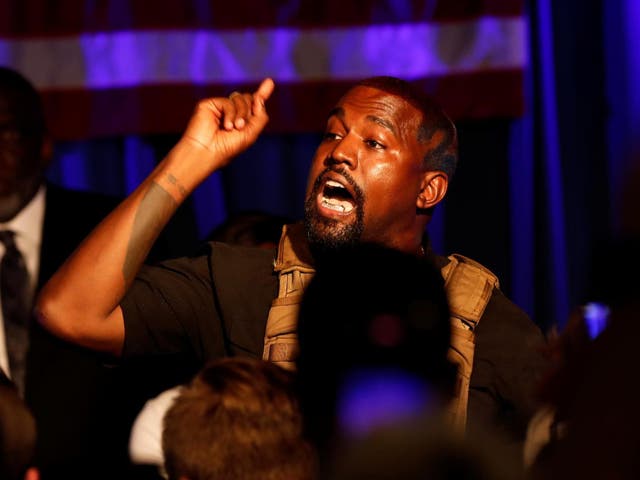 Kanye West at his campaign rally in Charleston, South Carolina