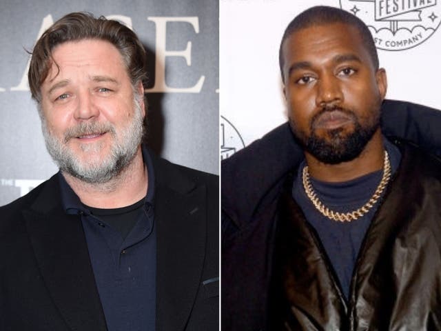 Actor Russell Crowe and presidential hopeful Kanye West