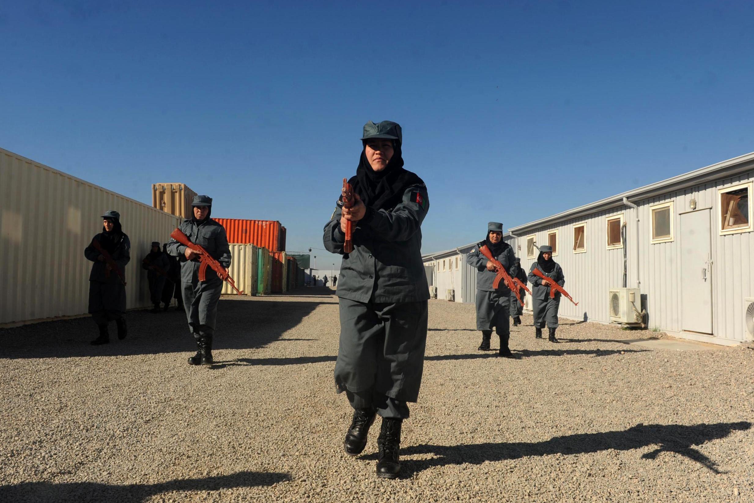 Afghanistan National Police personnel during a training exercise at a police academy outside Herat (AFP/Getty)