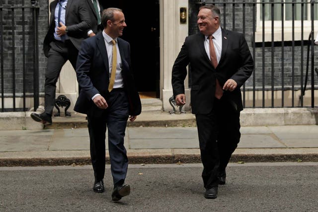 Pompeo leaves No 10 with Dominic Raab, the foreign secretary