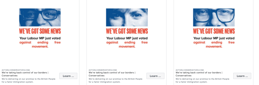 The adverts mention constituencies by name