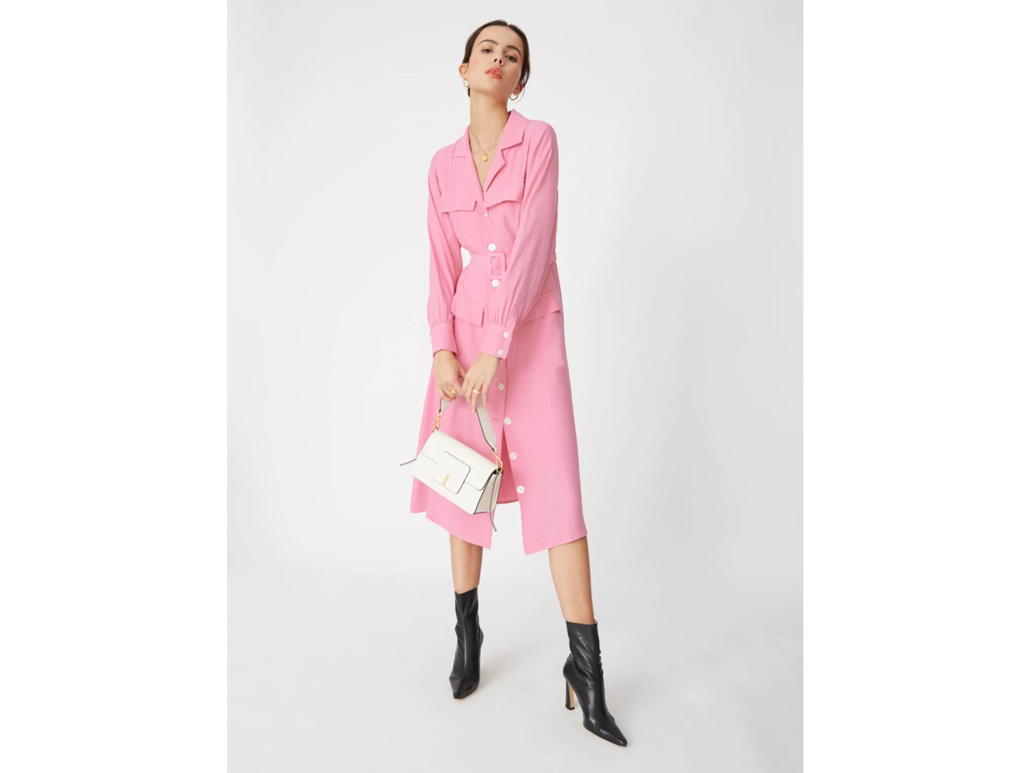 This bright pink dress will brighten up your first day back in the office