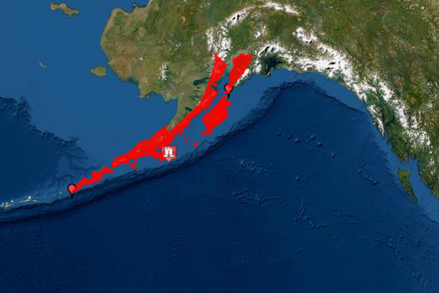 US National Weather service map showing tsunami alerts in place on Wednesday