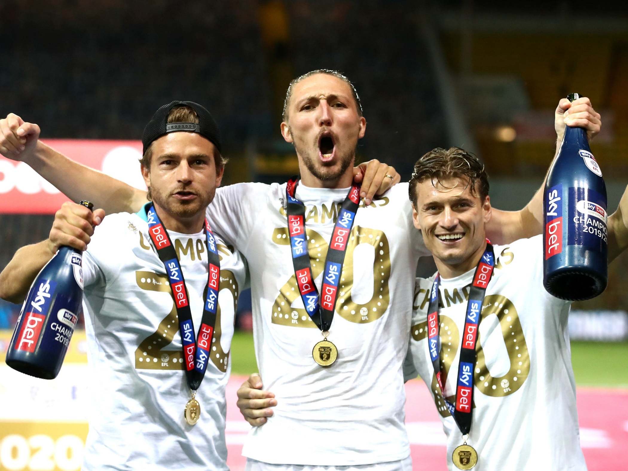 Leeds celebrate winning the Championship