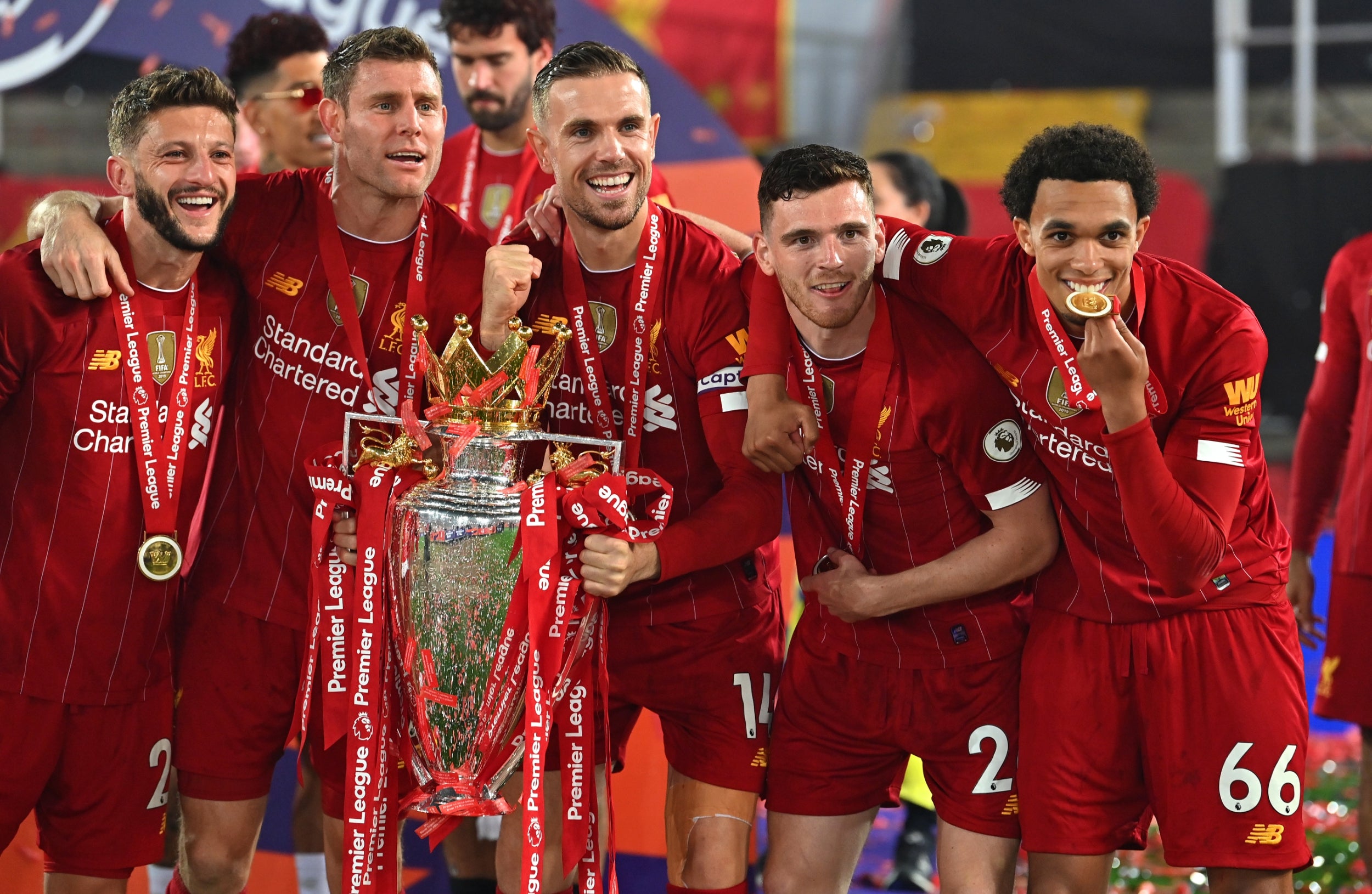 Liverpool lift the Premier League trophy