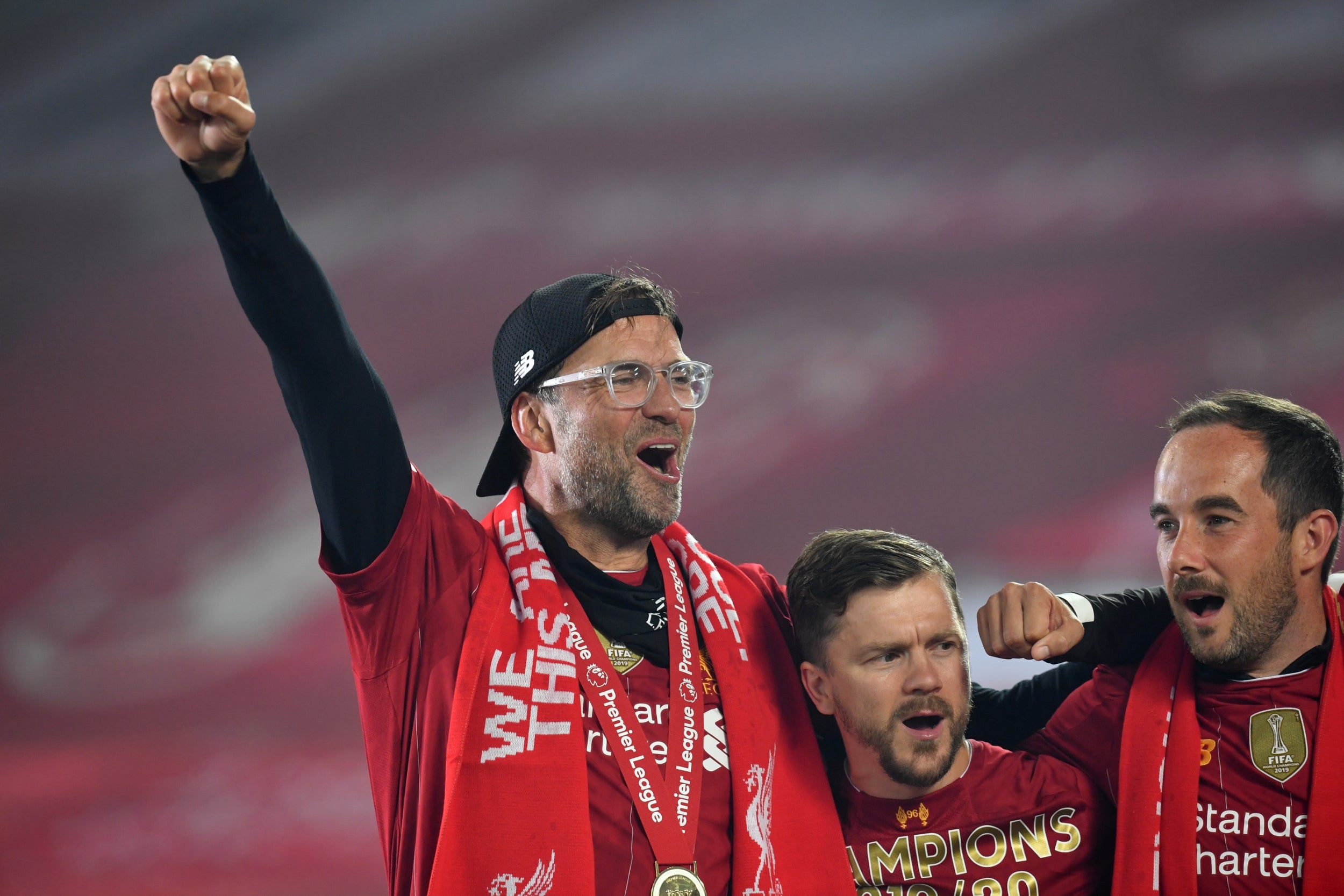 Liverpool lift the Premier League trophy