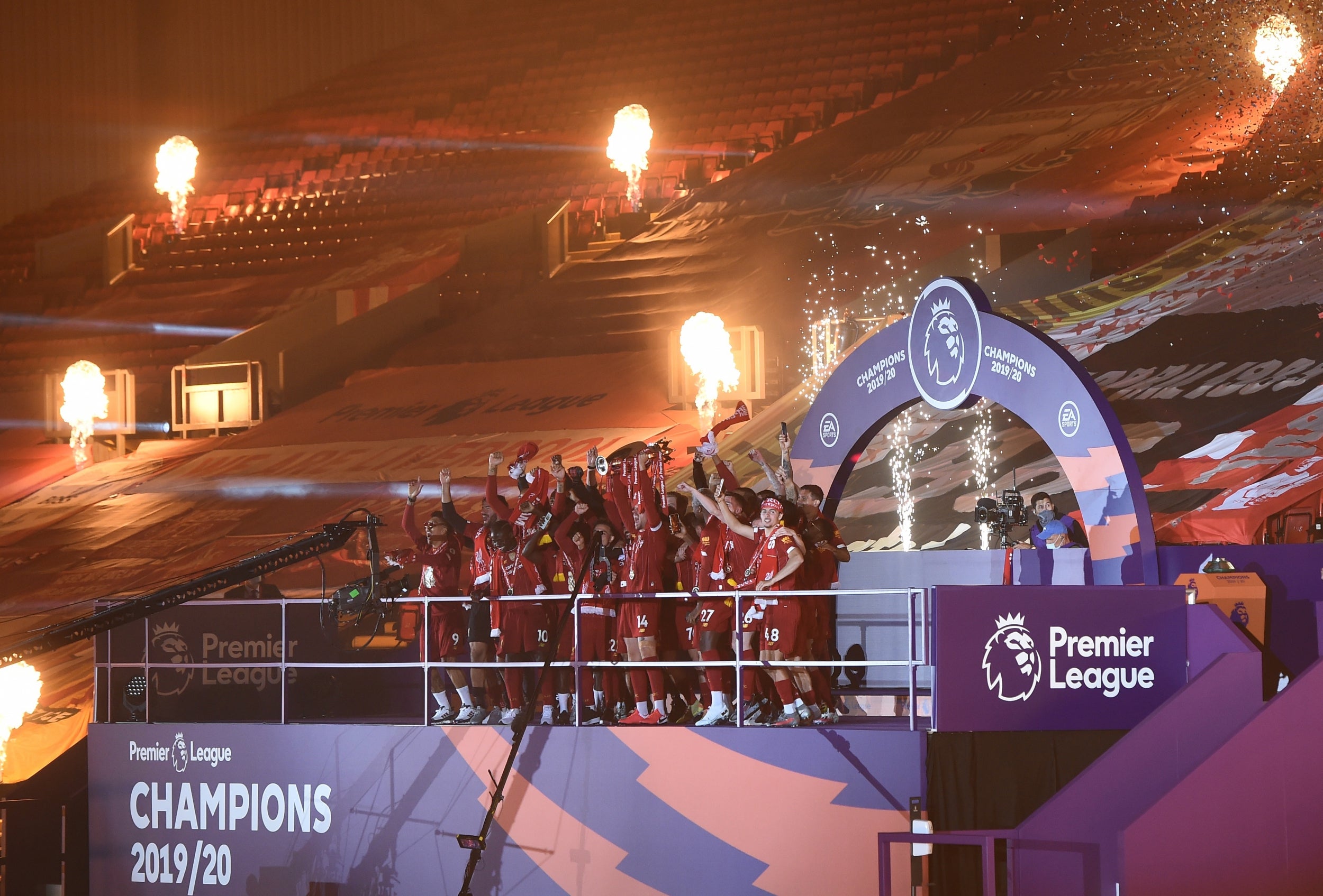 Liverpool lift the Premier League trophy