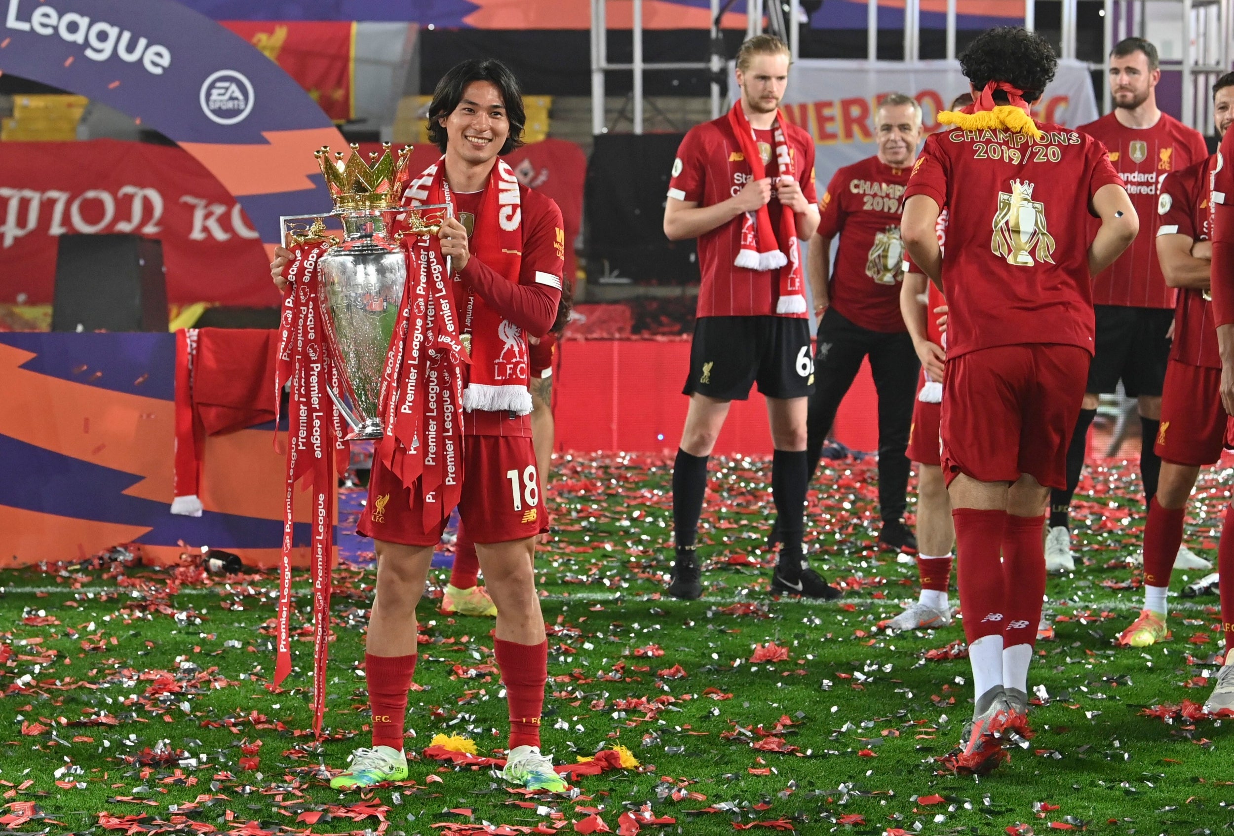 Liverpool lift the Premier League trophy