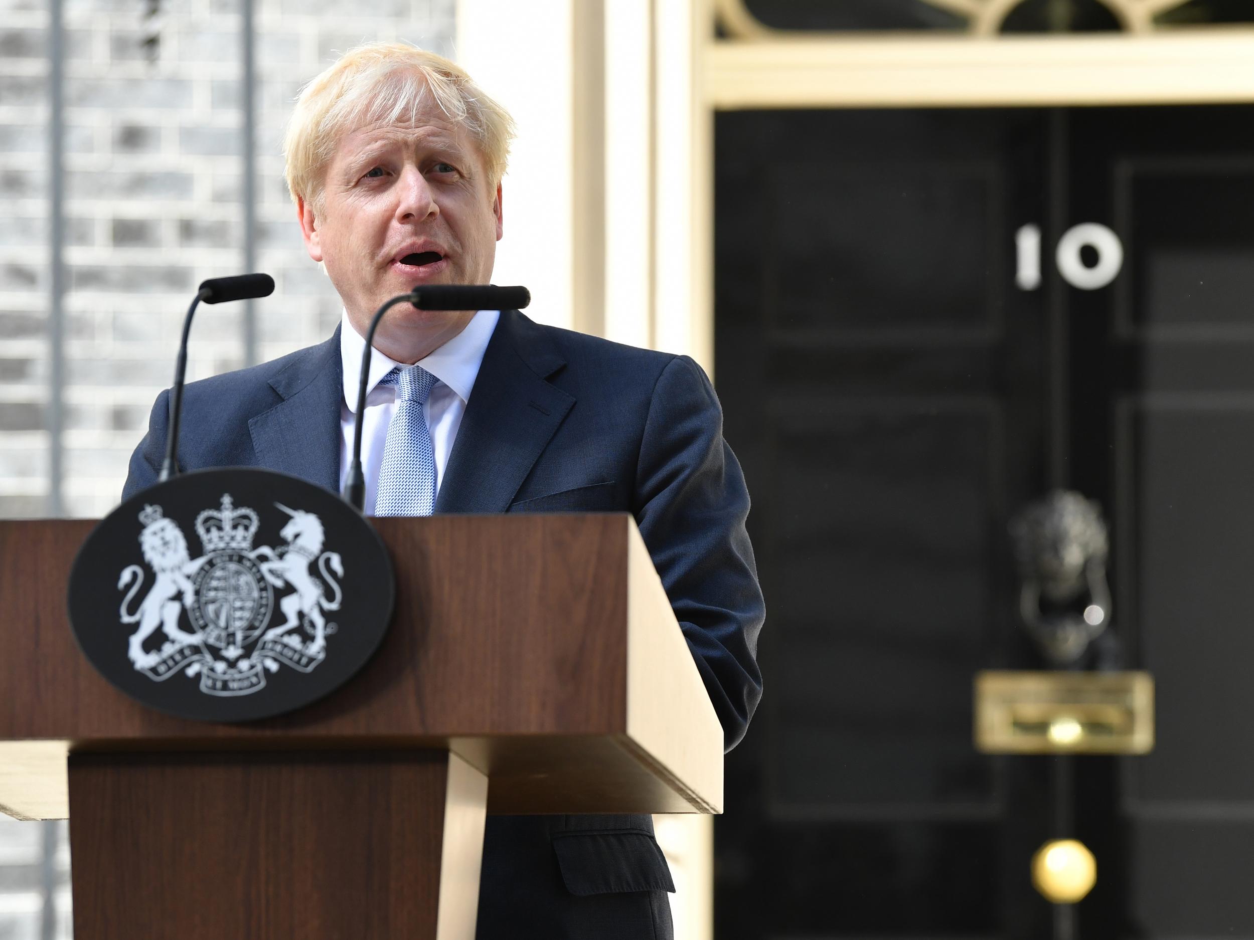 Boris Johnson delivers a speech outside Downing Street on his first day as prime minister