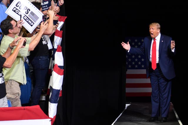 Donald Trump arrives for a campaign rally in Tulsa in June 2020