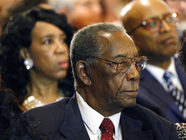 Charles Evers attends the funeral for blues legend BB King at Bell Grove Missionary Baptist Church in Indianola, Mississippi on 30 May, 2015