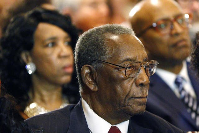 Charles Evers attends the funeral for blues legend BB King at Bell Grove Missionary Baptist Church in Indianola, Mississippi on 30 May, 2015