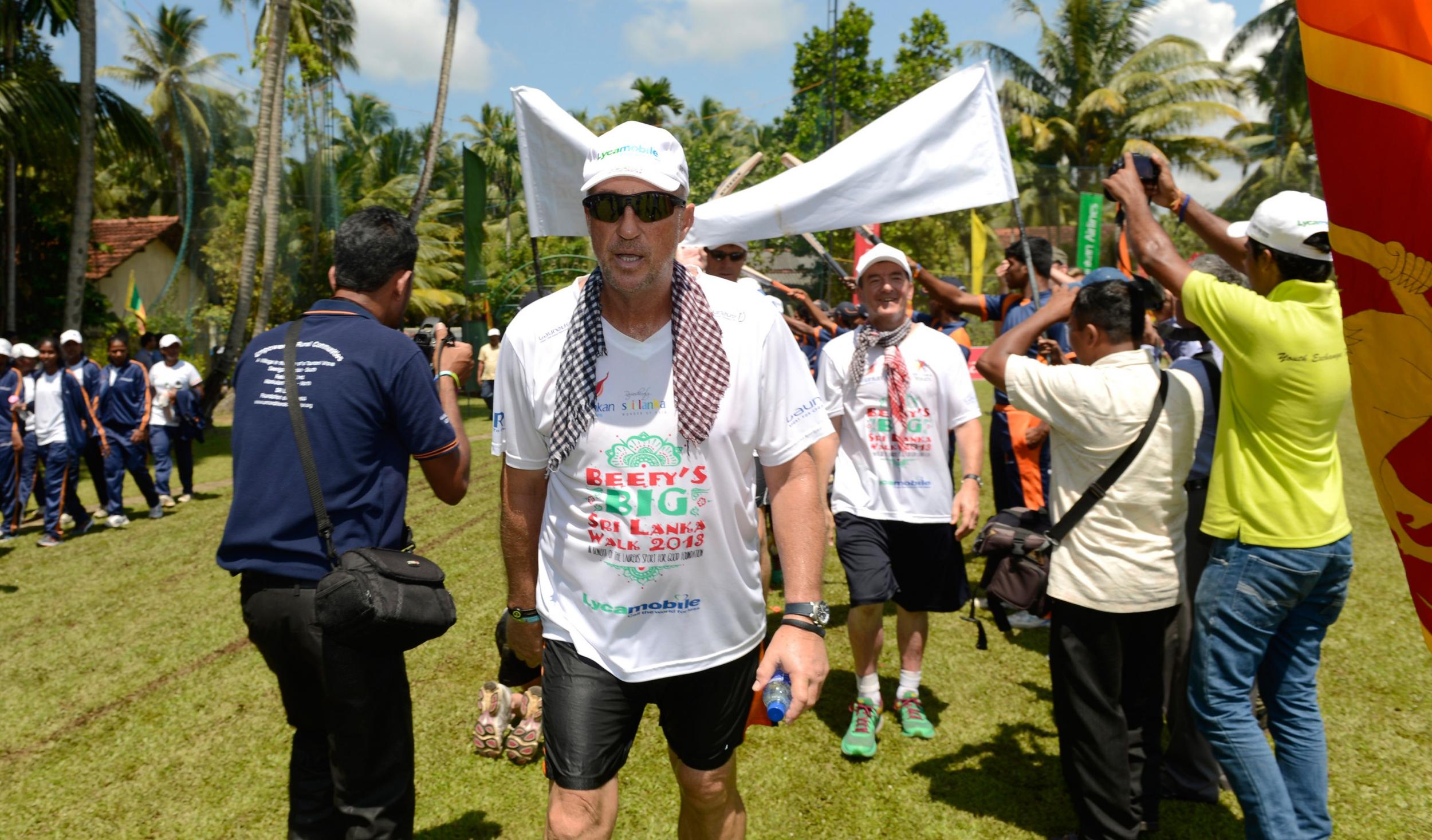 Finishing with his team on the final day of Beefy’s Big Sri Lanka walk in 2013 (Getty)