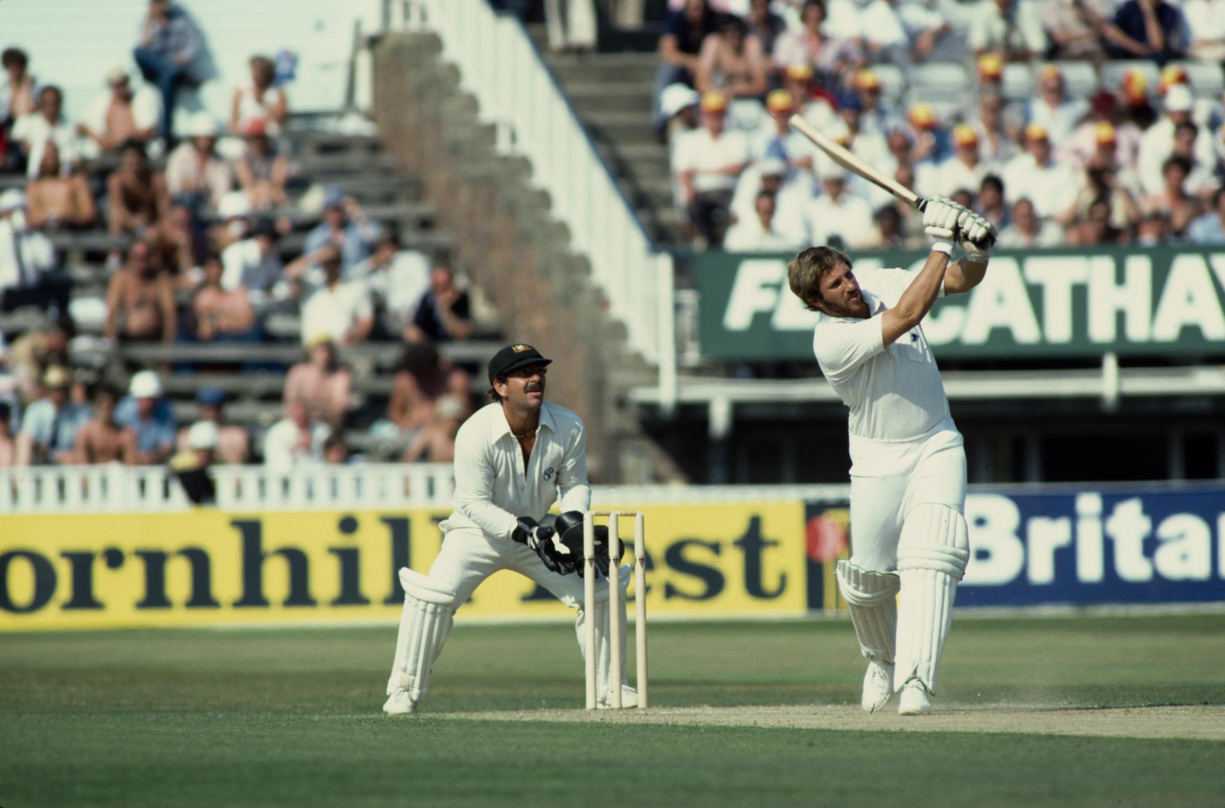 Botham hits a four during the fourth Test against Australia at Edgbaston in 1981 (Getty)