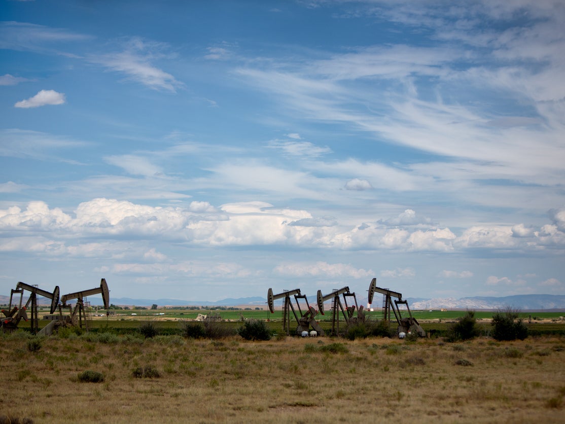 Pumpjacks at fracking sites. Drilling deeper for oil and gas has been linked to the increased likelihood of triggering earthquakes, according to a new study
