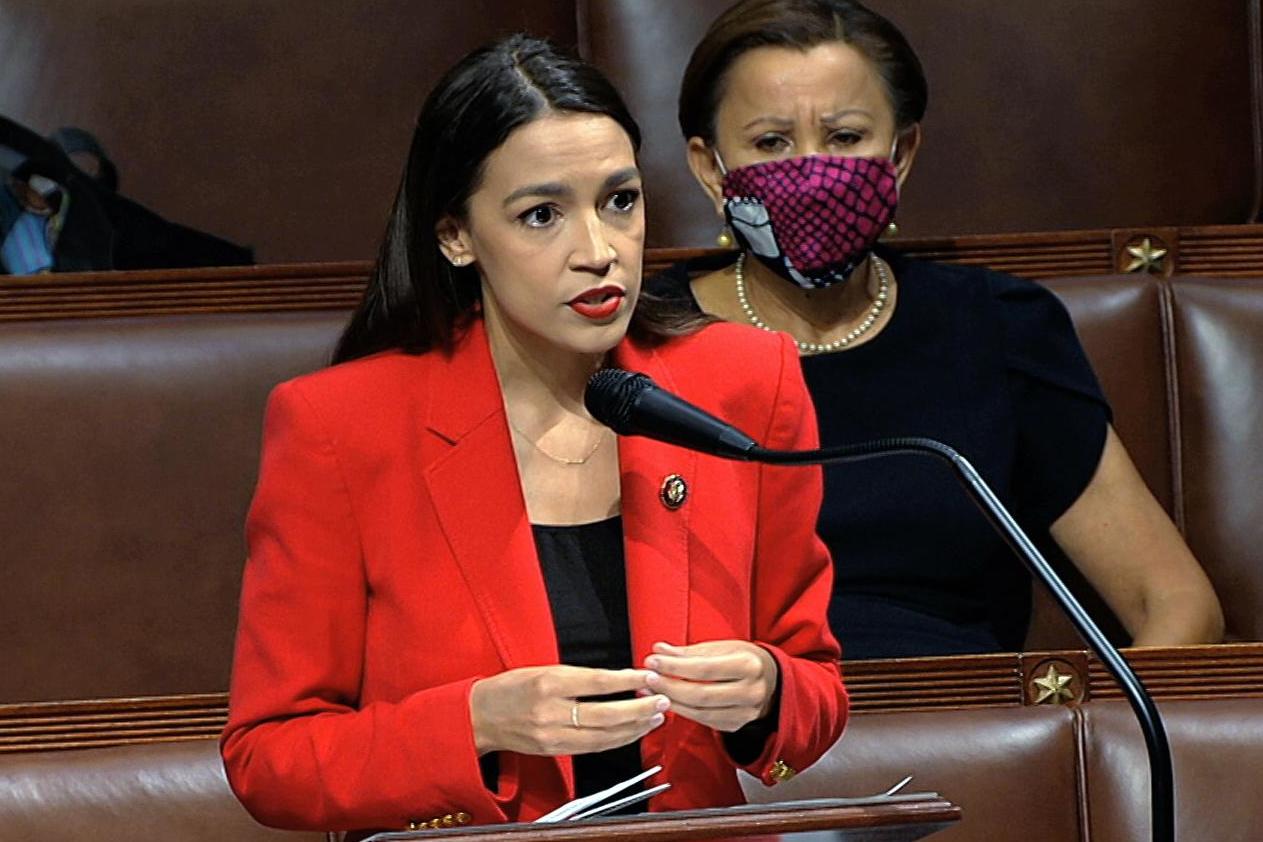 Representative Alexandria Ocasio-Cortez speaks on the House floor on 23 July 2020.
