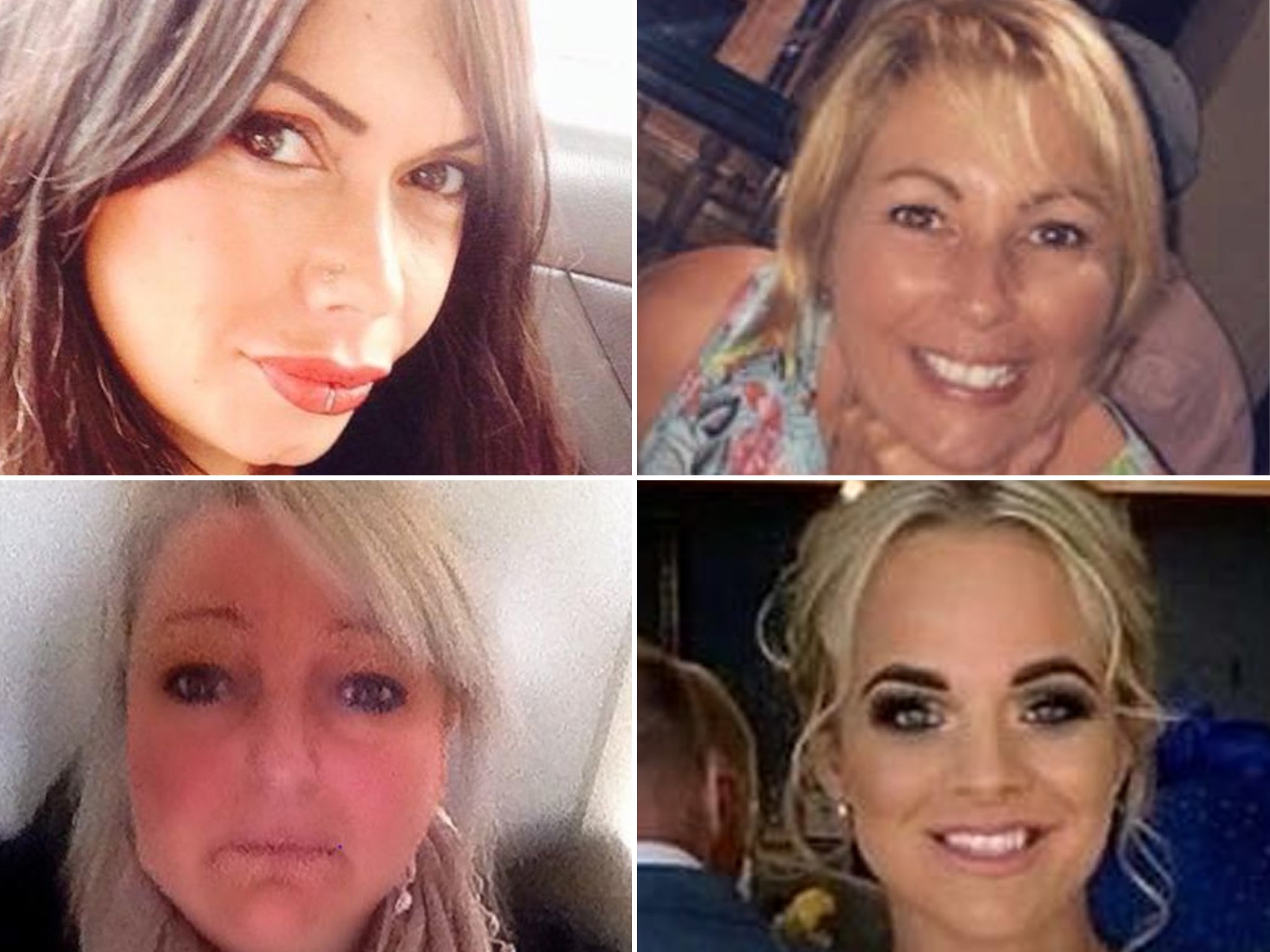 Pictured, clockwise from top left, are women found dead: Claire Anderson, Amanda Sedgwick, Amy Stringfellow, Michelle Morris