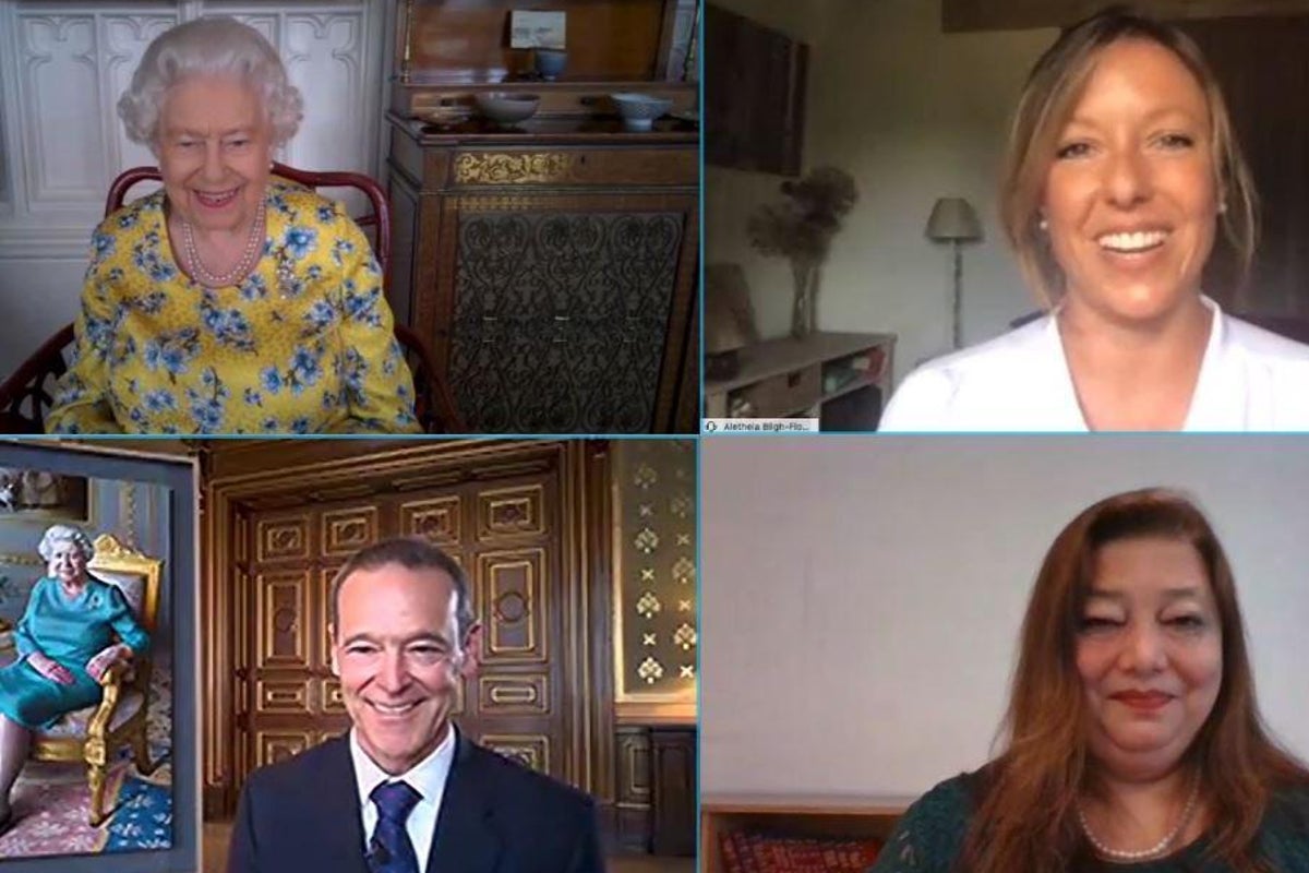 Queen reacts to new portrait unveiling over video call | The Independent