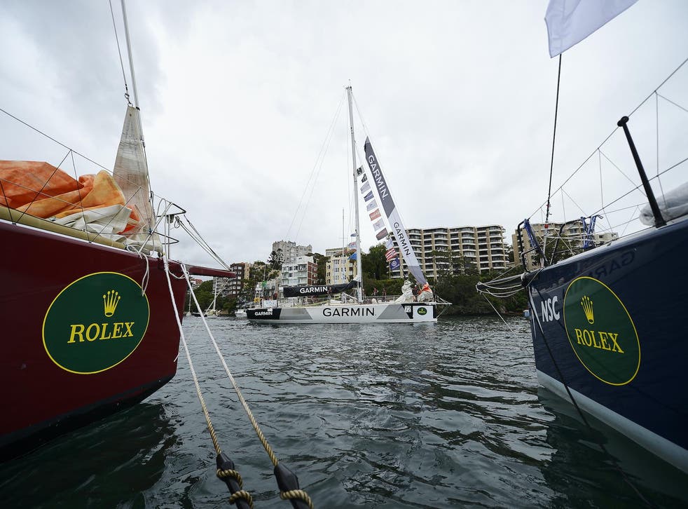 "Garmin" sails out of the CYCA in preparation for the 2017 Sydney to Hobart on December 26, 2017 in Sydney, Australia