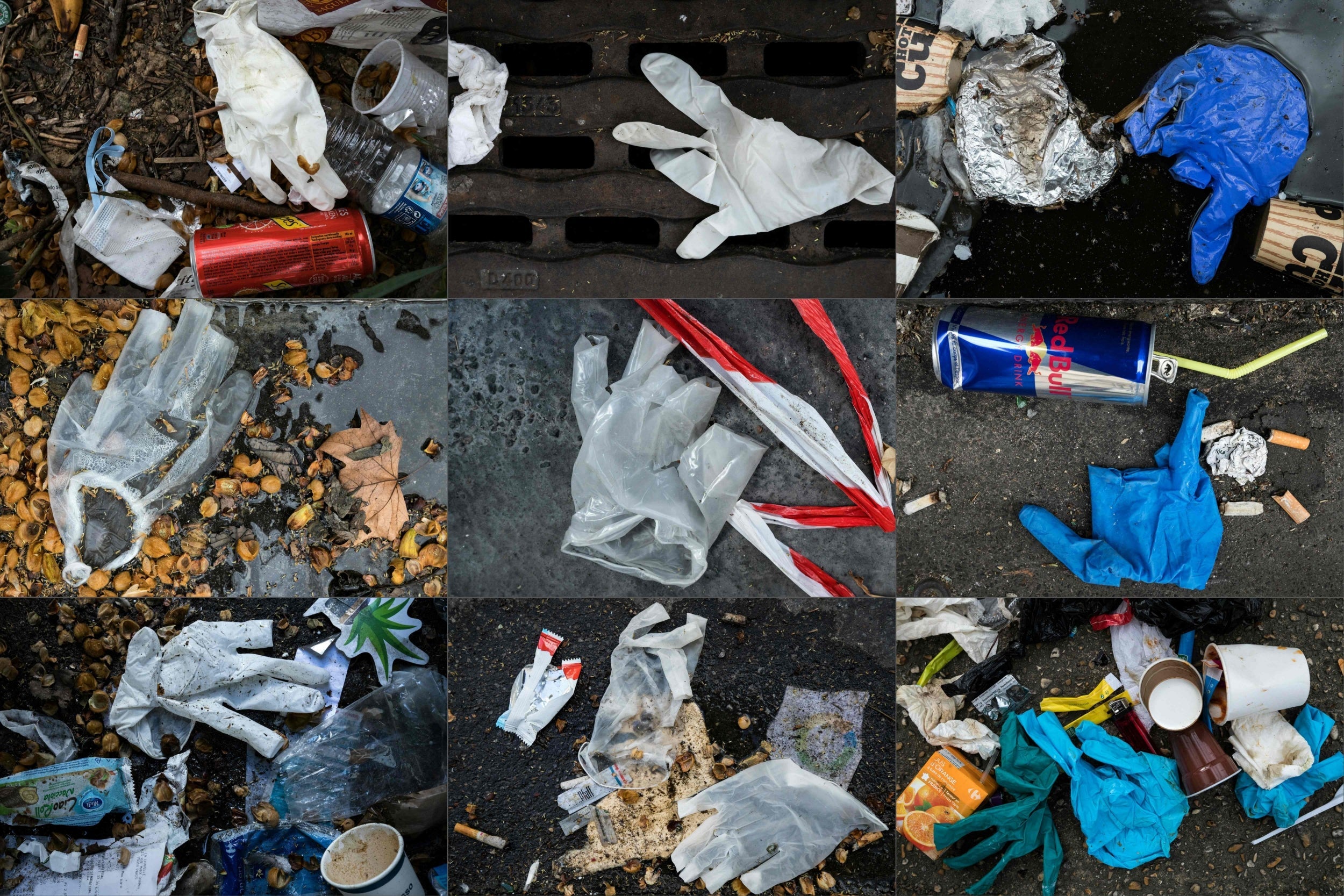 Latex gloves litter a street in Paris (AFP/Getty)