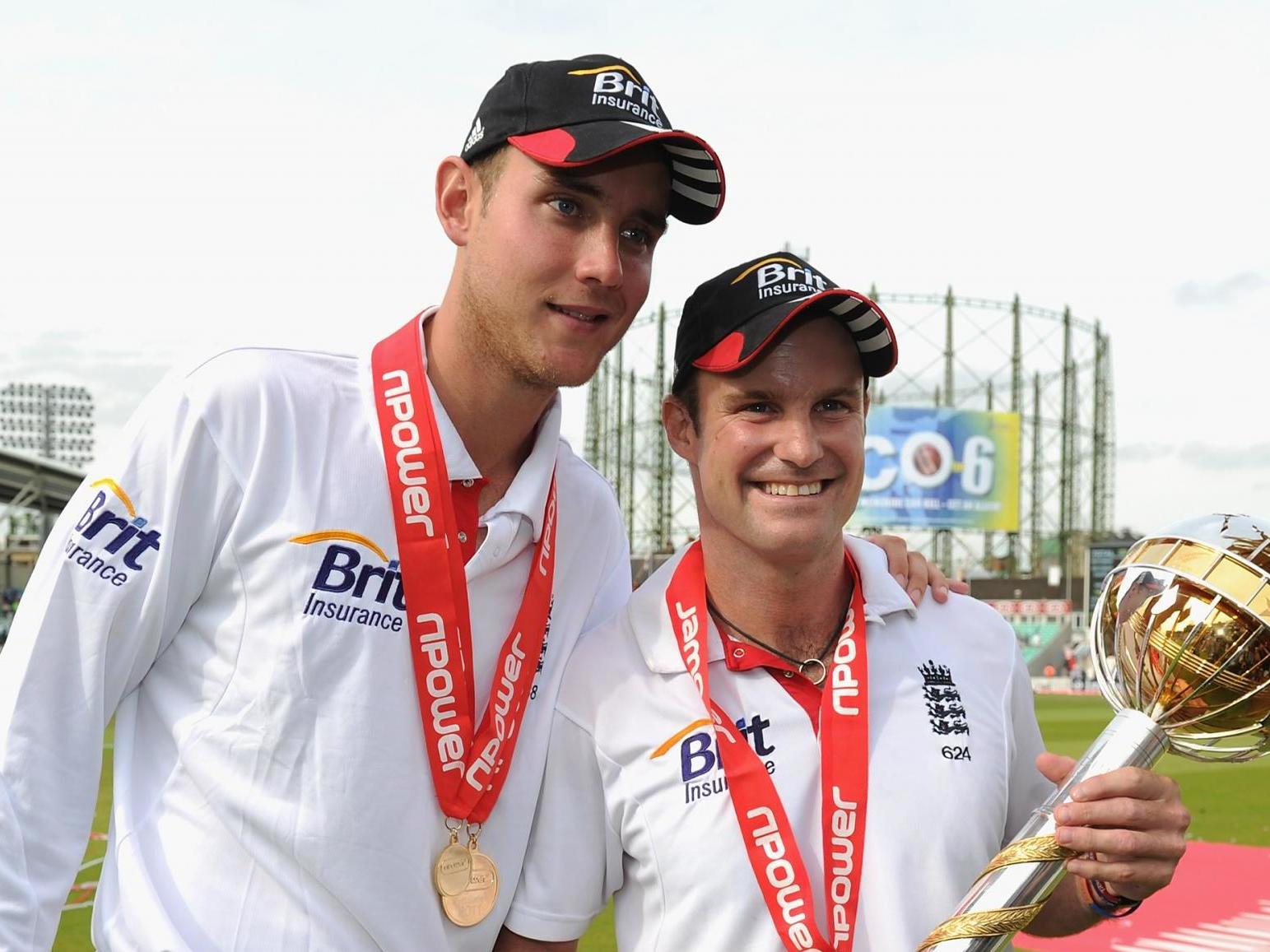 Stuart Broad (left) and Andrew Strauss celebrating together in 2011 (Getty Images)