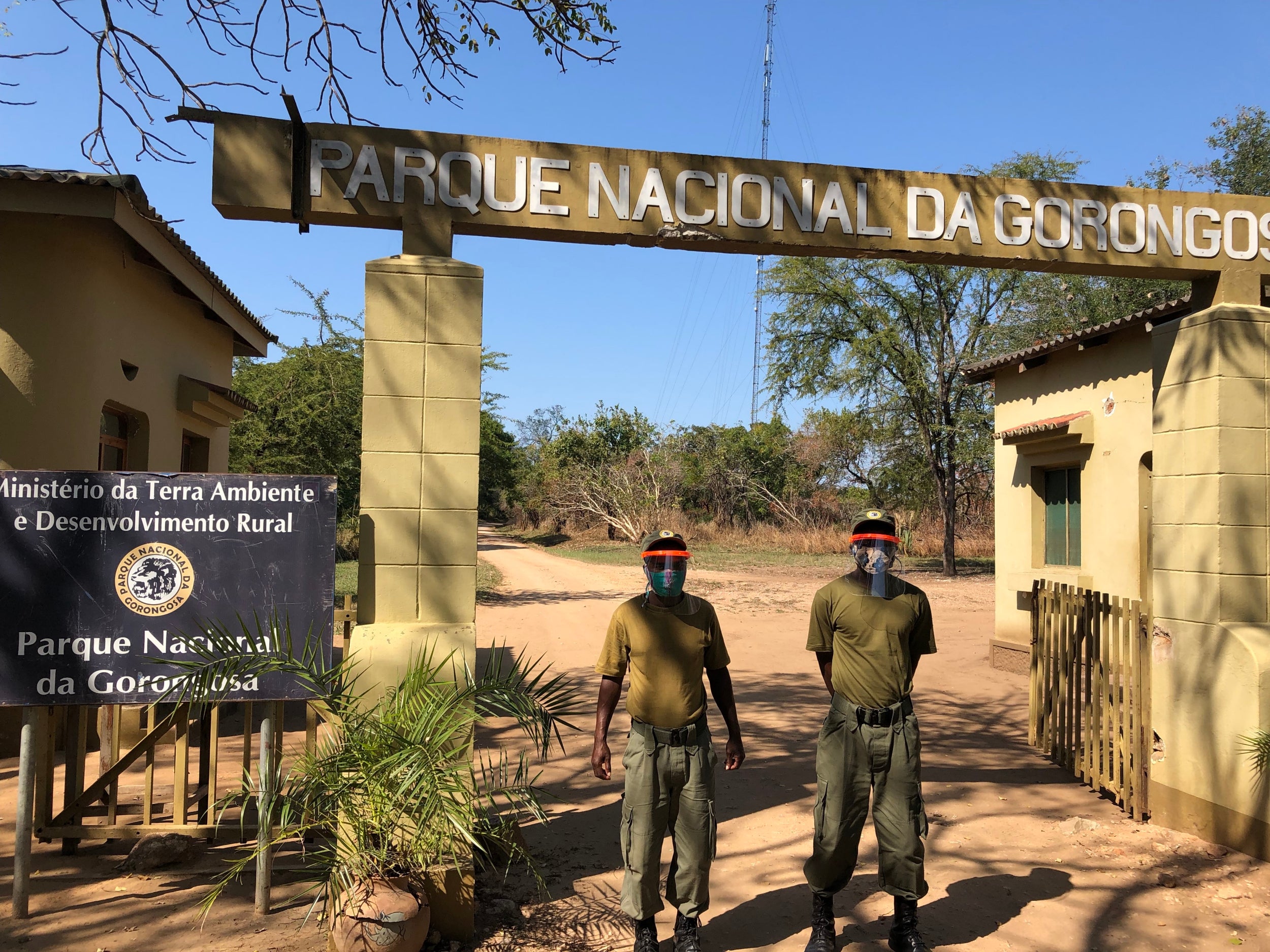 Rangers wearing PPE in Gorongosa National Park, Mozambique. Gorongosa Project?