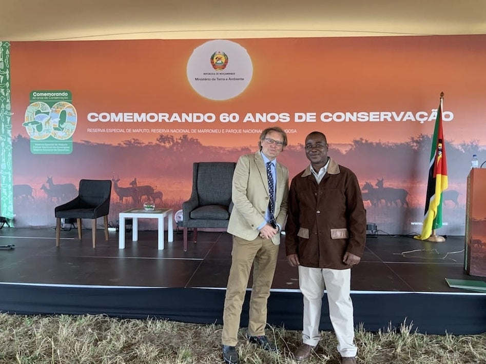 Philanthropist Gregory Carr with the director general of ANAC Mateus Mutemba at event commemorating ANAC’s 60 years of conservation work. ANIMA
