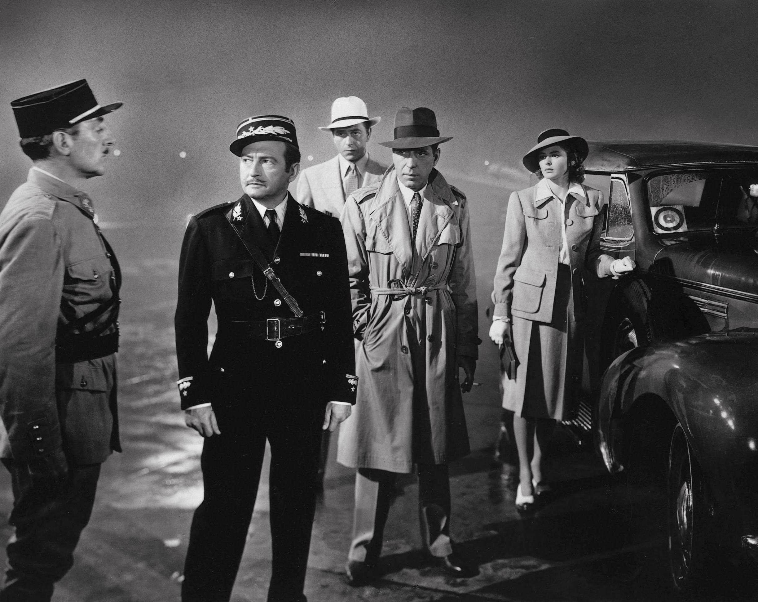 Rains, Paul Henreid, Humphrey Bogart and Ingrid Bergman in ‘Casablanca’ (1942); the magic of Rains’s performance as the corrupt French officer Louis Renault comes from his sardonic, world-weary calm