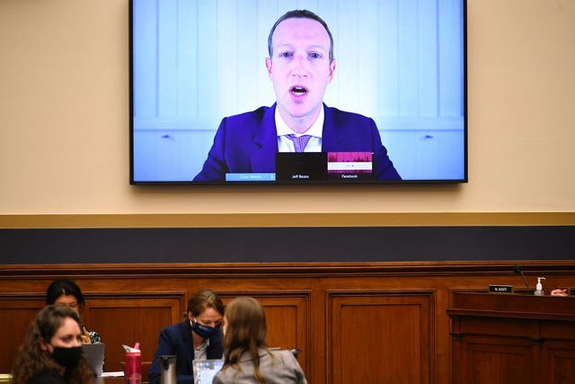 Facebook CEO Mark Zuckerberg testifies remotely during a House Judiciary subcommittee on antitrust on Capitol Hill on29 July, 2020